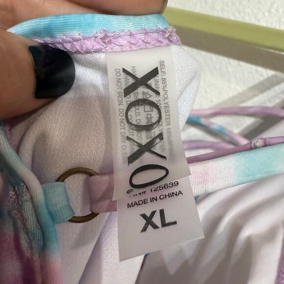 XOXO Pink Tie Dye One-Piece Plunge Swimsuit Sz XL NWT - Picture 5 of 11